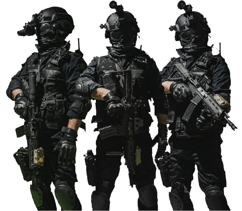 three soldiers in black